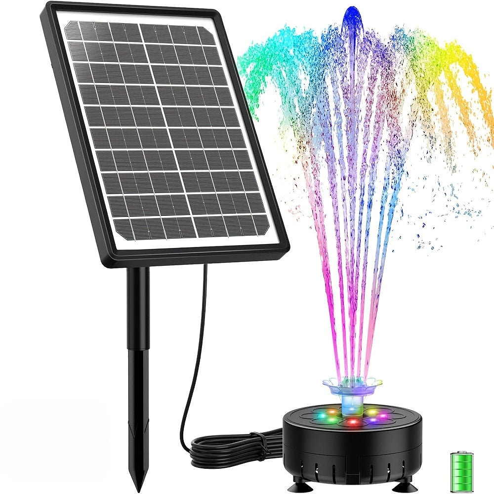 LED Solar Fountain Pump with 10W Separate-Panel and Round Disc Options, Eight Lights and Spray Fittings — image 1
