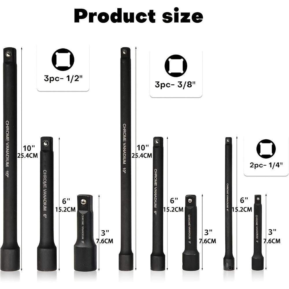 Socket Drive Accessory Kit 18-Piece – Socket Adapters, Extension Bars, Universal Joints & Impact Couplers Chrome-Moly Steel P