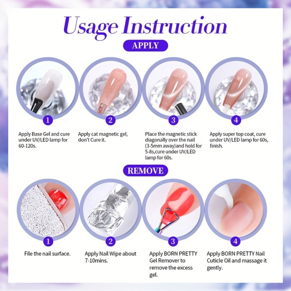 Cat Eye Magnetic Gel Nail Polish 10ml – Blueberry Glitter Purple Blue Glass Bead Sparkling Effect, UV LED Semi-Permanent Gel 