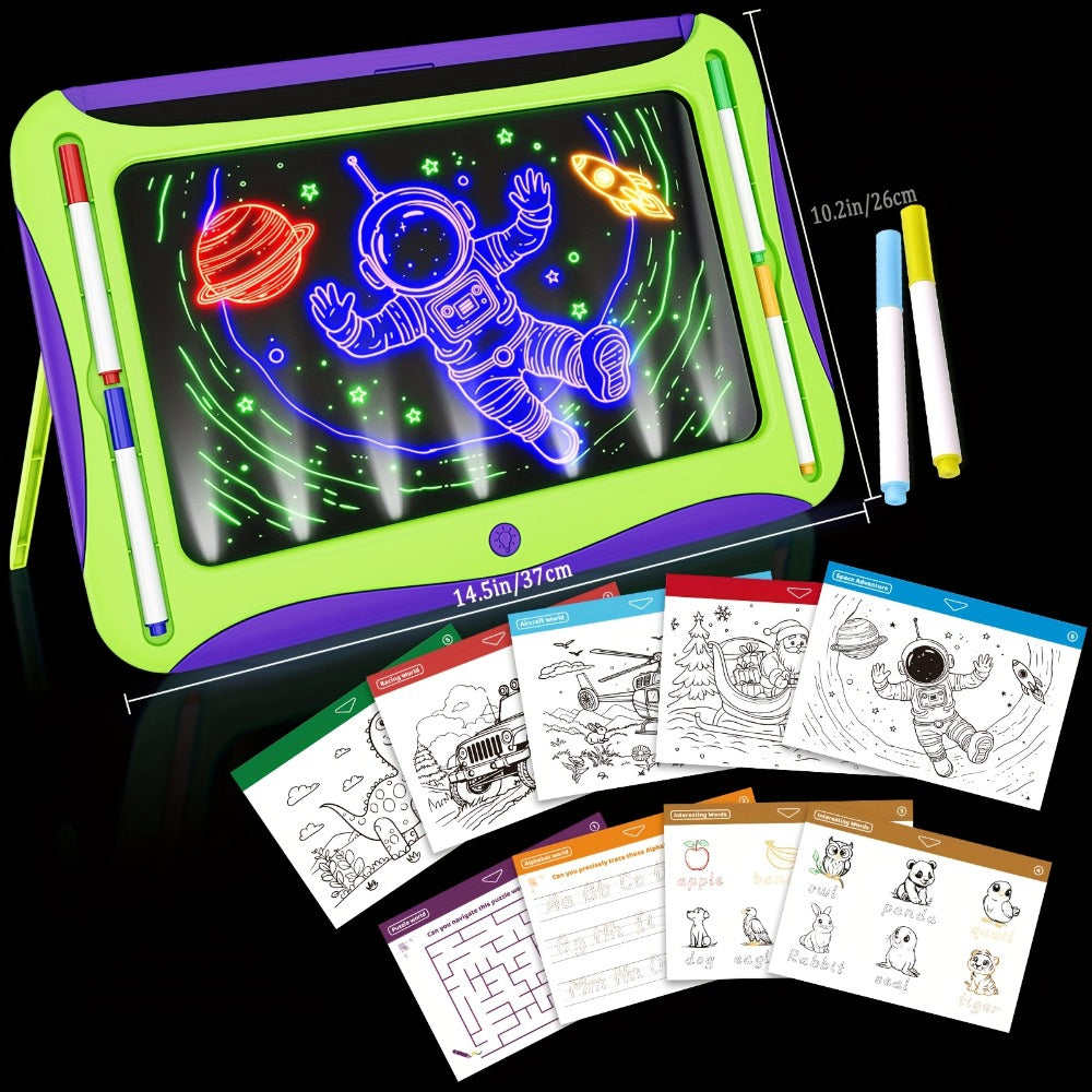 LED Light Up Drawing Board for Kids, 9 Double-Sided Tracing Cards 6 Markers Glow Doodle Travel Art Toy for Girls Boys Ages 3-