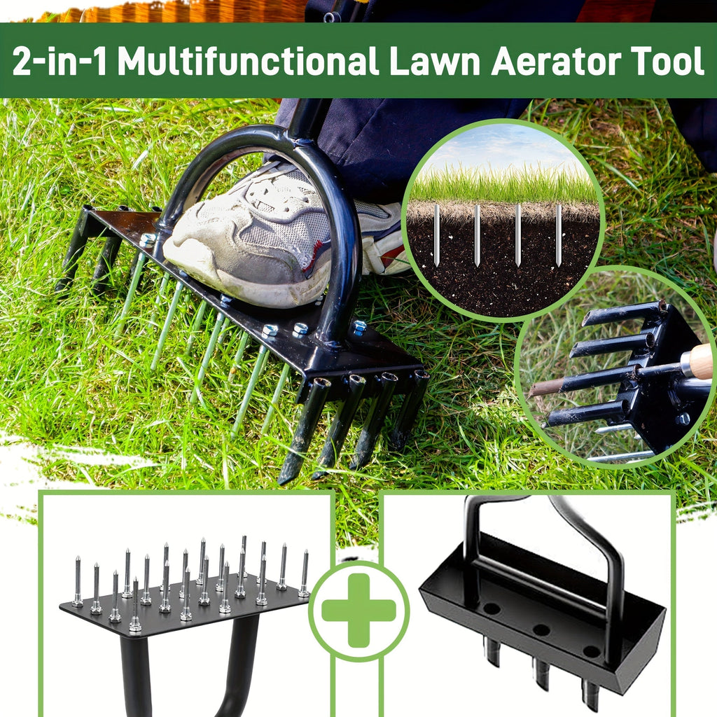 Dual-Plate 38-Inch Manual Lawn Aerator with 16-Spike Plate, 8-Hollow-Corer Plate and T-Handle — image 2