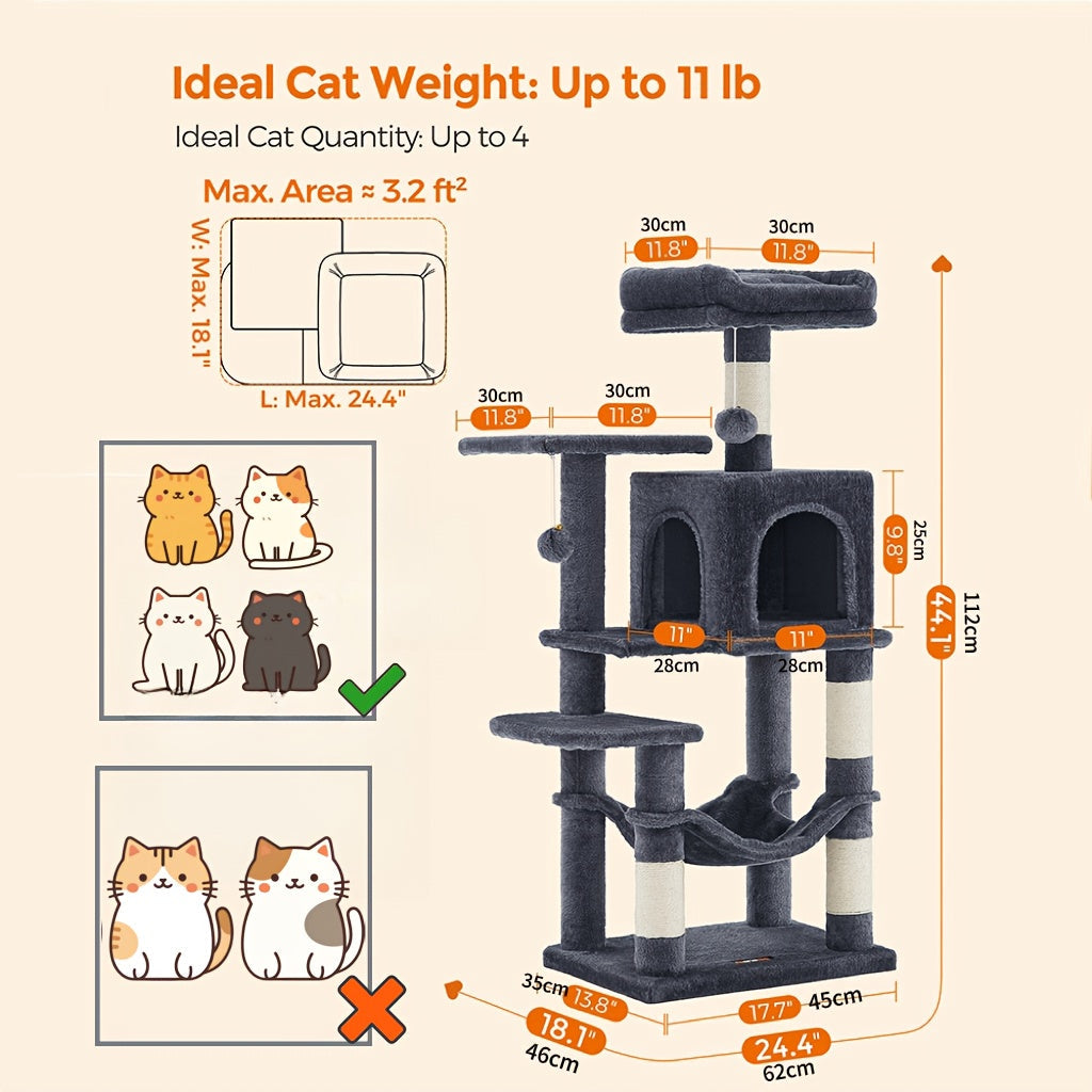44- or 66-Inch Cat Tree Condo with Cave, Hammock, Raised Platforms and Four Color Options for Indoor Cats — image 5