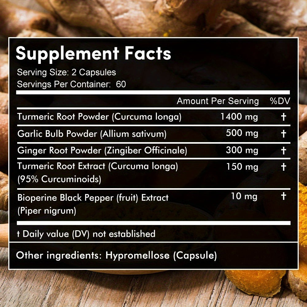 Herbal Supplement with BALINCER Label, Turmeric Bioperine Garlic Ginger 2360mg per Serving, 120 Capsules — image 2