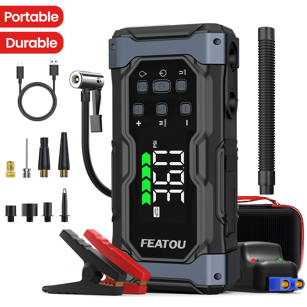 Jump Starter 20000mAh 9-in-1 with Air Compressor Tire Inflator for All Gas 3.7gal Diesel Large SUV for Garden, Patio and Yard
