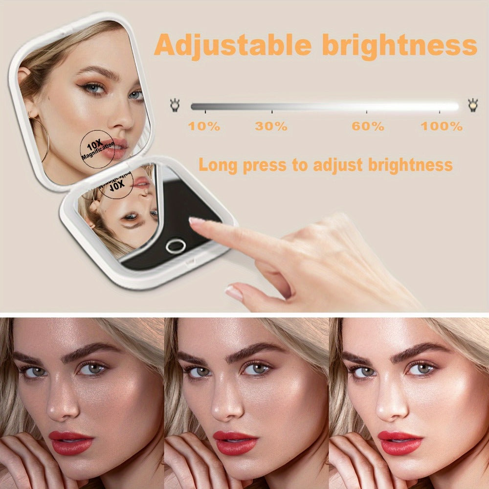 Rechargeable Pink or White LED Compact Mirror with 1X and 10X Views, Three Light Modes and Touch Dimming — image 8