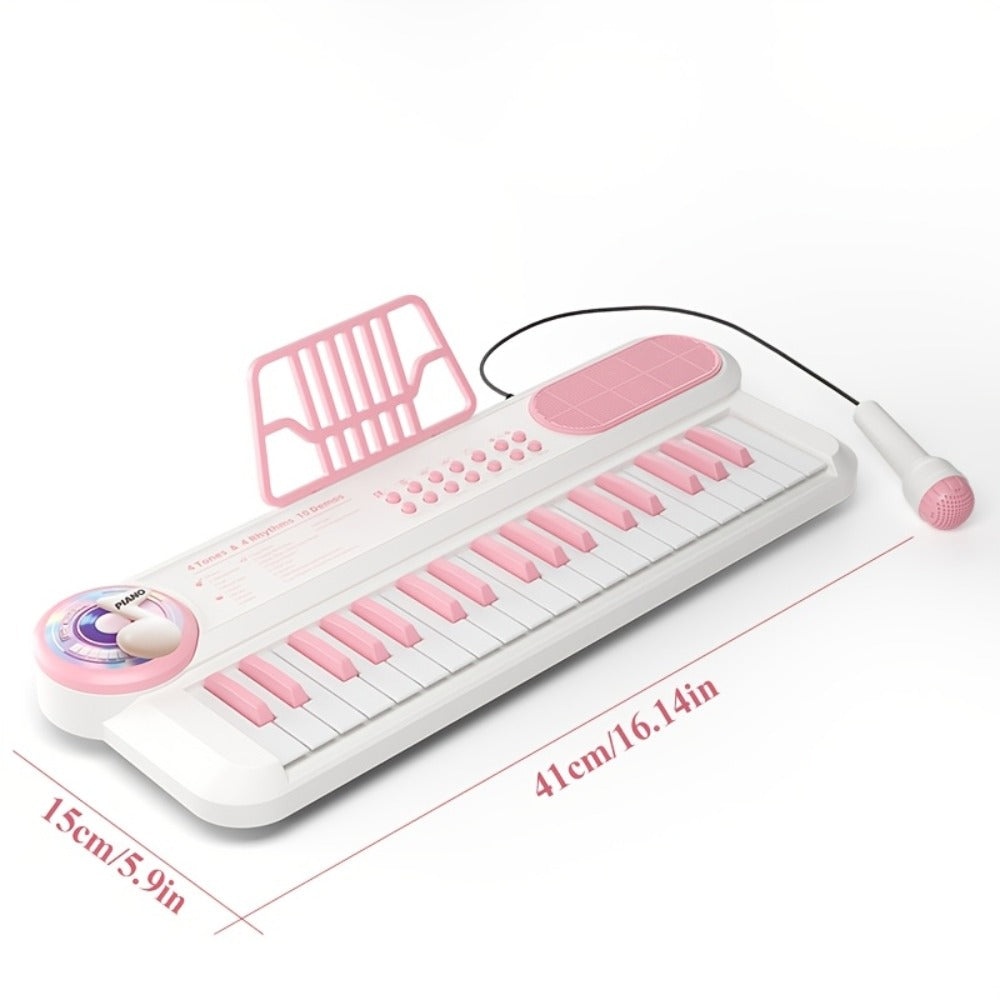 Kids Electronic Keyboard Piano Toy 37-Key White, Multi-Function Beginner Musical Instrument with Microphone — image 2