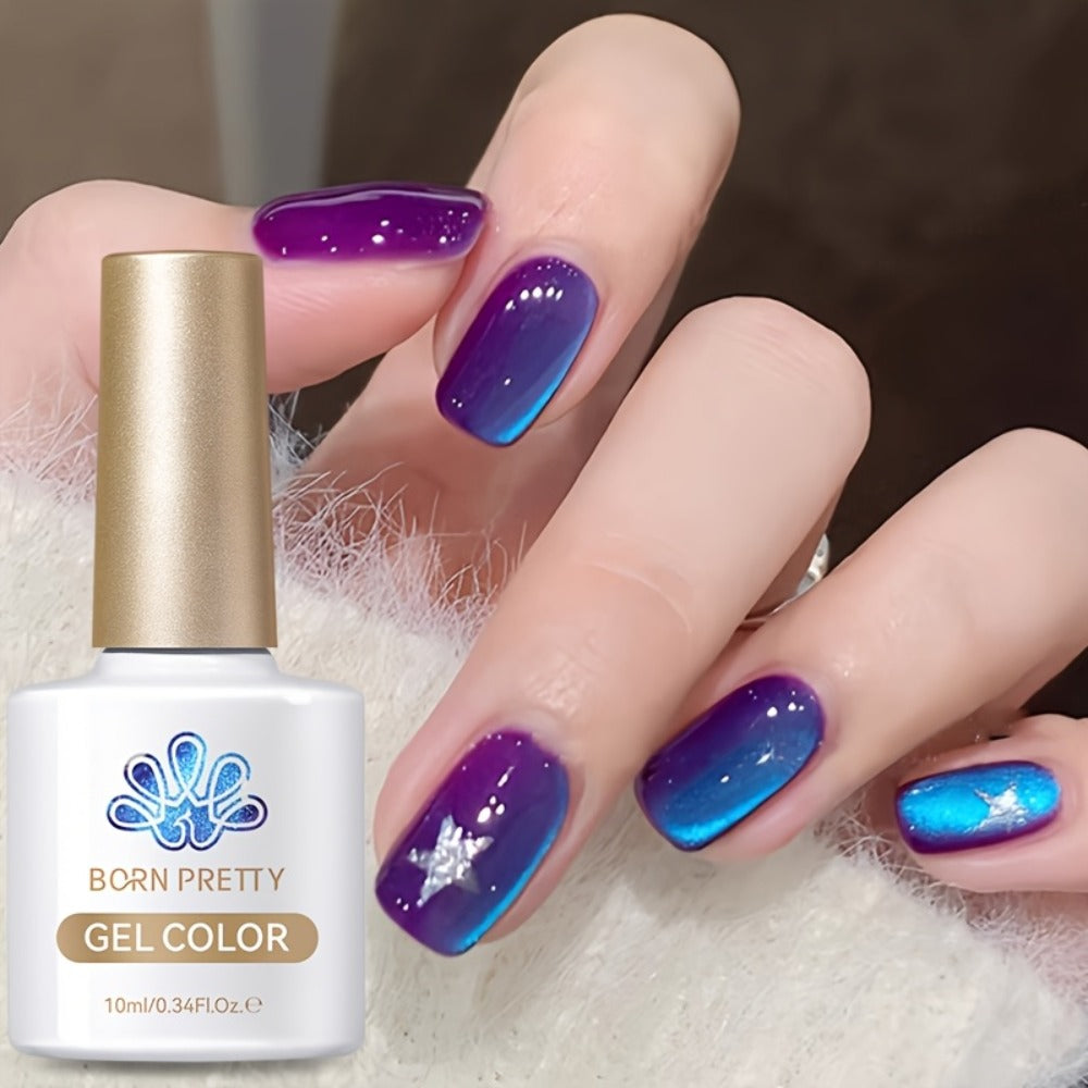 Cat Eye Magnetic Gel Nail Polish 10ml – Blueberry Glitter Purple Blue Glass Bead Sparkling Effect, UV LED Semi-Permanent Gel 