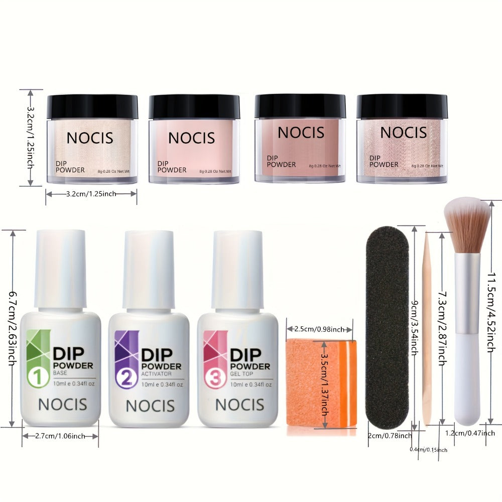 Dip Powder Nail Kit with NOCIS Label, Four Nude Blush Shimmer Powders, Three 10ml Liquids and Four Tools — image 5