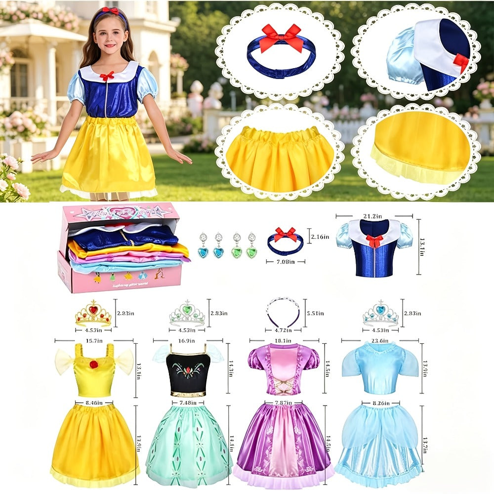Girls Princess Dress Up Costume Set 14pcs, 5 Role Play Outfits with Crowns, Earrings & Storage Box — image 15