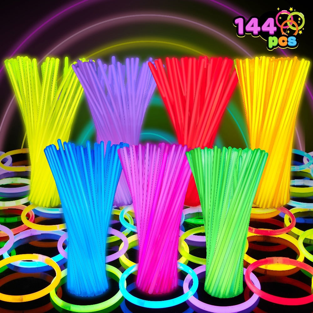 144-Piece 8-Inch Glow Stick Party Pack in Seven Pictured Colors with Bracelet and Necklace Connectors — image 1