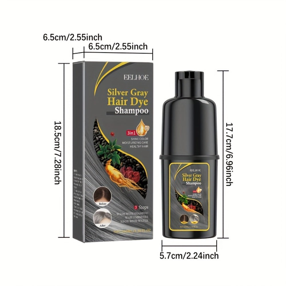 Hair Color Shampoo, EELHOE Silver Gray Two-Bottle Set with 3.38oz in Each Labeled Pump Bottle — image 7