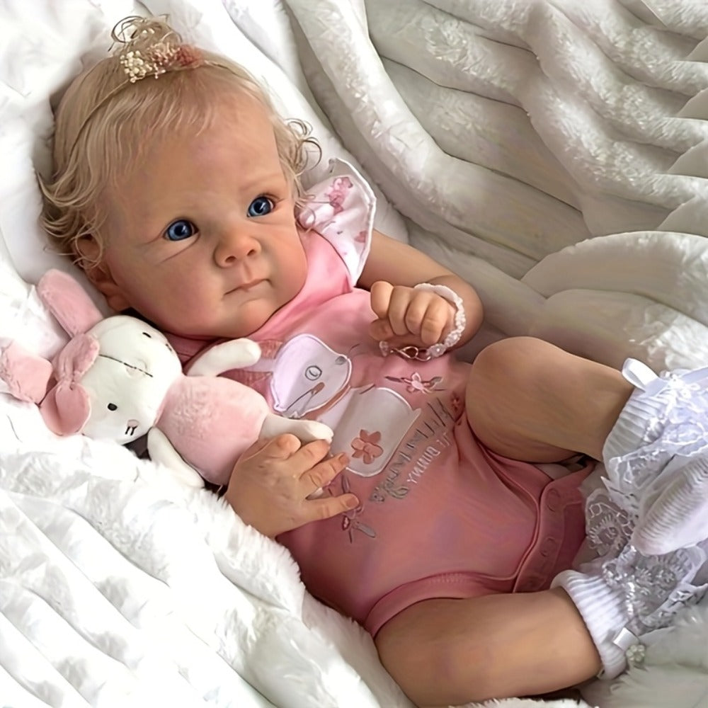 Reborn Doll, 22-Inch Full-Vinyl Open-Eye Figure with Hand-Rooted Hair and Pink Clothing Set — image 3