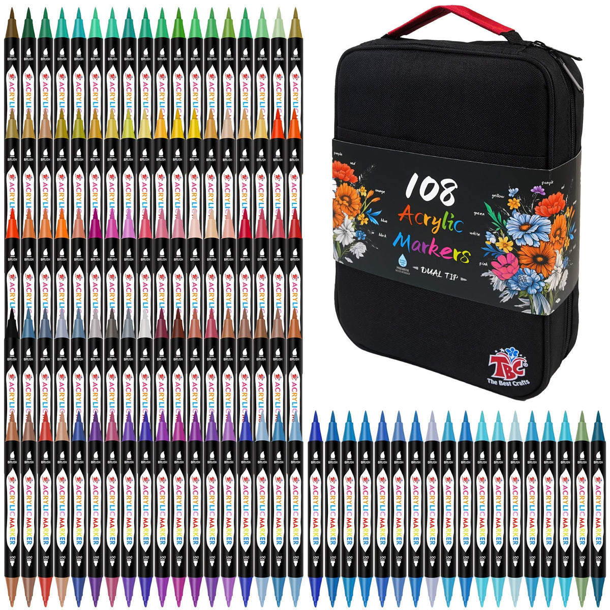 Acrylic Paint Markers with Canvas Bag Dual Tip 48 72 108 Colors, Double Zipper Premium Storage — image 9