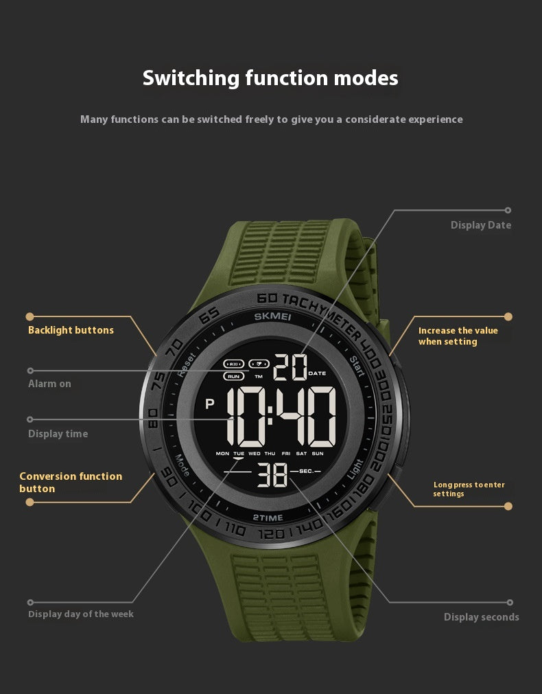 Men's Stylish And Versatile Electronic Watch Luminous Waterproof