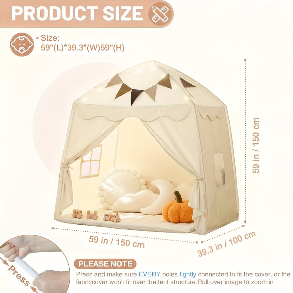 Kids Play Tent with Star Lights & Flags, Extra Large Indoor Outdoor Playhouse with Windows for Reading & Pretend Play — image