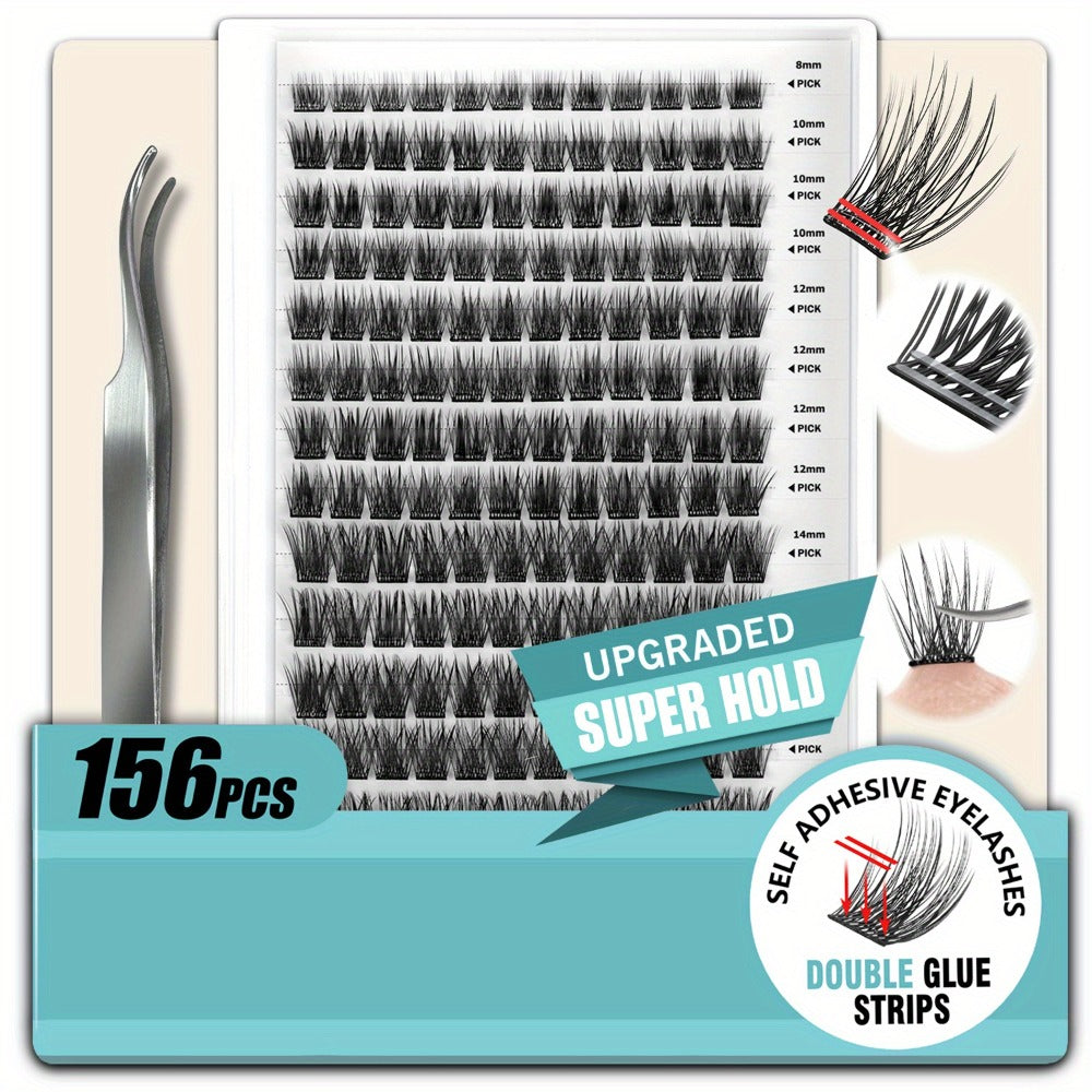 156-Piece Mixed Self-Adhesive Lash Cluster Tray with Black Tweezers and Spoolie Brush in Mixed Style — image 9