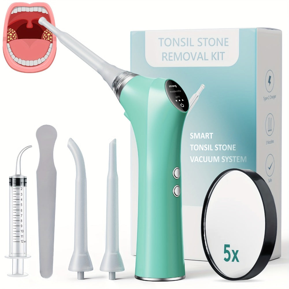 Tonsil Stone Remover Electric Vacuum Kit with LED Light – 3 Suction Modes 5X Magnifying Mirror Oral Irrigator Safe Gentle Ton