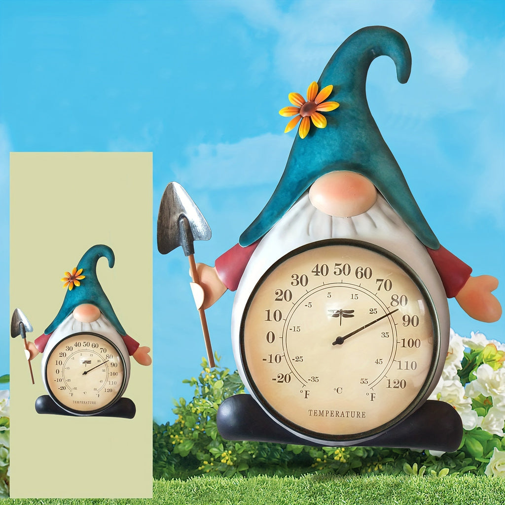 Outdoor Thermometer | Metal Gnome Wall Decor Patio Garden No Battery — image 1