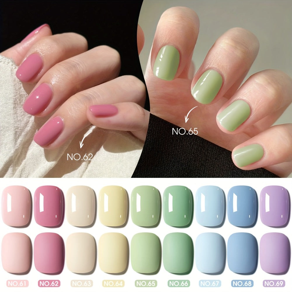 Gel Nail Polish 9-Color Macaron Pastel Set in Square Bottles with High-Saturation Finish and UV/LED Cure for Nail Art — image