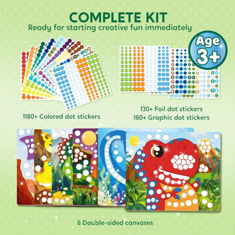 Dinosaur Dot Sticker Art Kit with 12 Picture Canvases and More Than 1, 400 Colored Dot Stickers — image 7