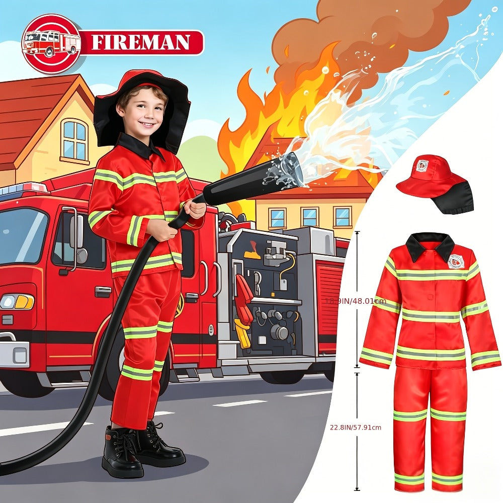 Kids Dress Up Costumes Set 4-in-1, Firefighter, Police, Astronaut & Doctor Role Play Clothes for Boys Girls Ages 3-6 — image 