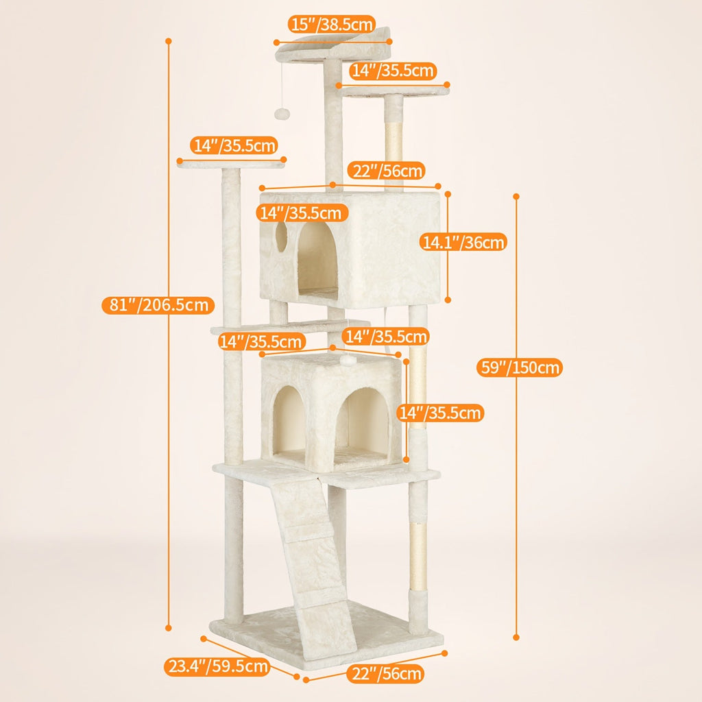 Cat Tree Tower Multi-Layer with Scratching Post, Perch Platforms & Cat Apartments – Tall Cat Climbing Frame for Indoor Cats —