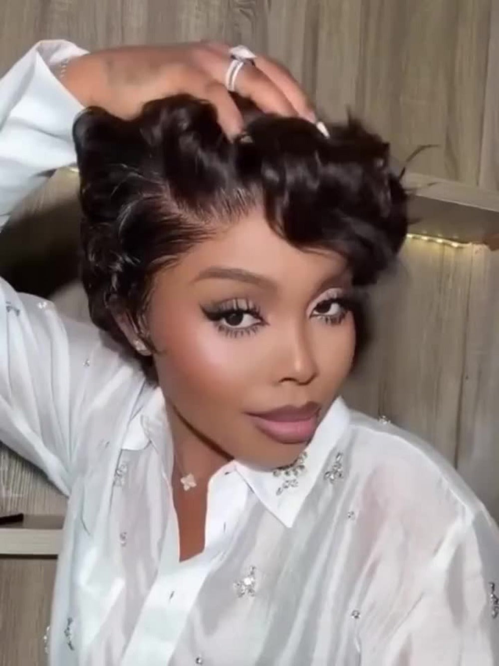Pixie Cut Wig Human Hair 13x4 HD Lace Front Short Curly Body Wave Loose Deep Wave Finger Wave, for Home, Travel and Salon Hai