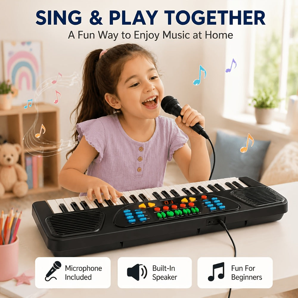Kids Electronic Keyboard with Microphone, Black, Music Learning Toy for Boys & Girls, Sing-Along Piano Instrument — image 1