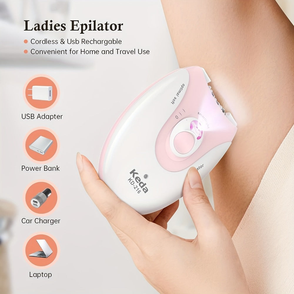 Electric Epilator for Women USB Rechargeable 2-Speed Painless Hair Removal – Stainless Steel Blades Cordless Portable Body Ha