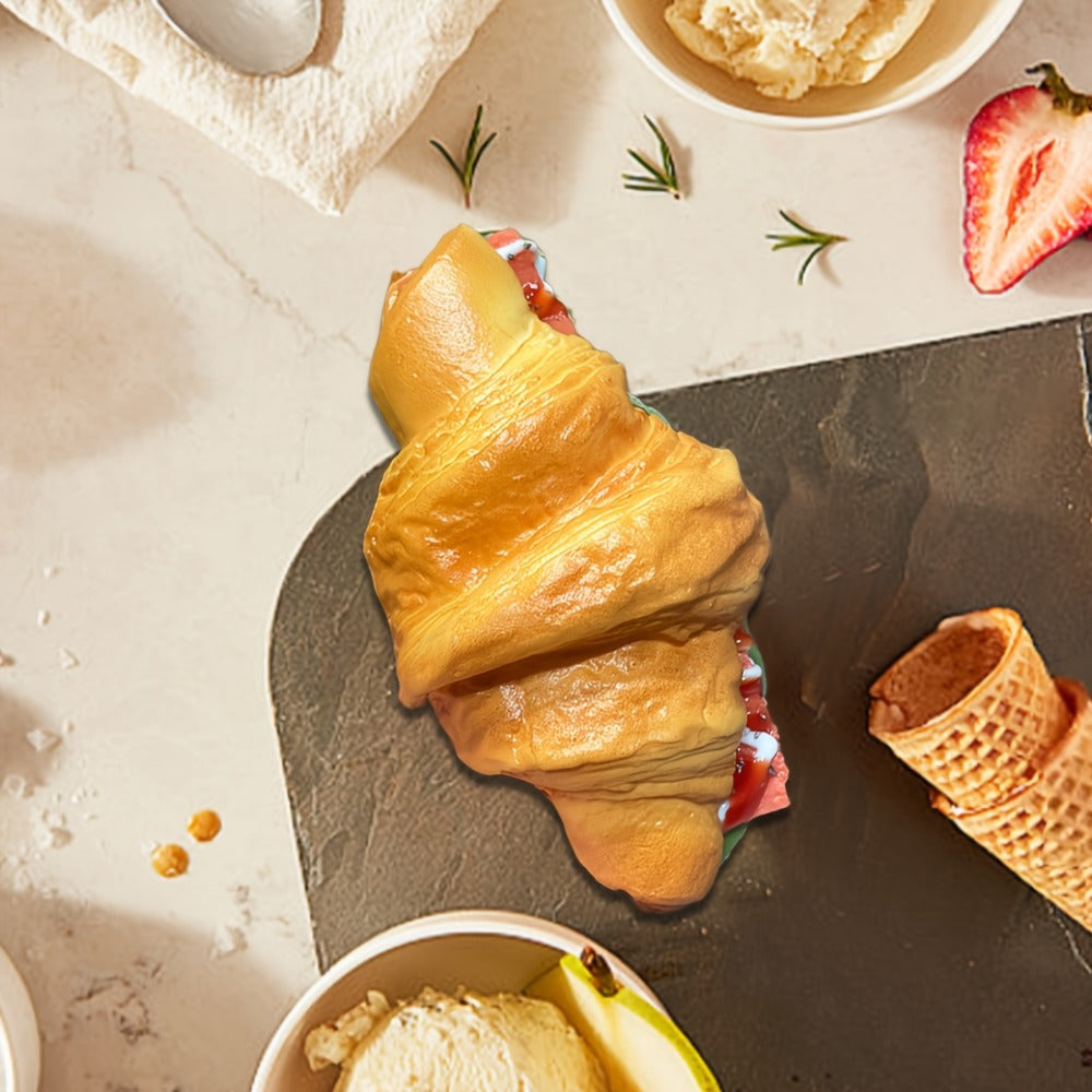 Realistic Fake Food Props 2PCS Simulation Bacon Croissant Bread, Lifelike TPU Play Food for Kids Kitchen Toy — image 5