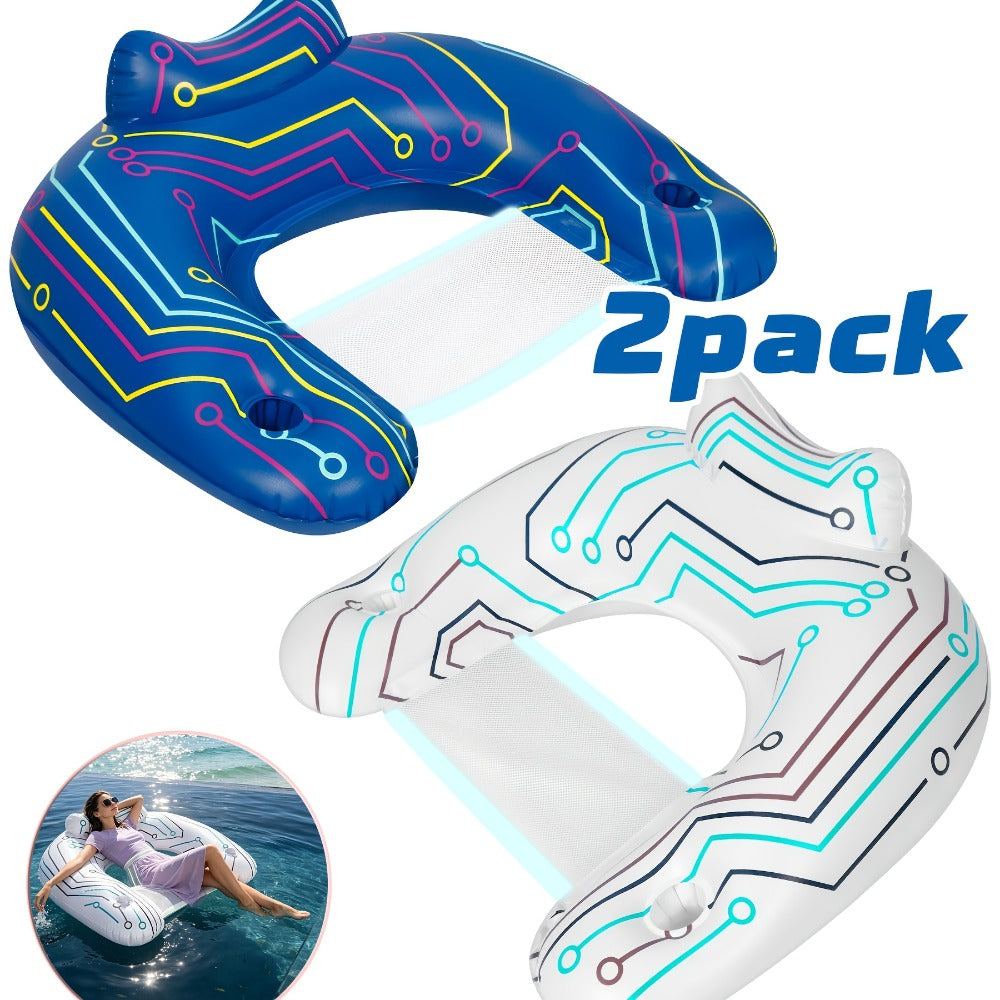 Pool Float U-Shaped Chair Two-Pack with Mesh Center, Headrest, Built-In Cup Holder and Graphic Trim — image 3