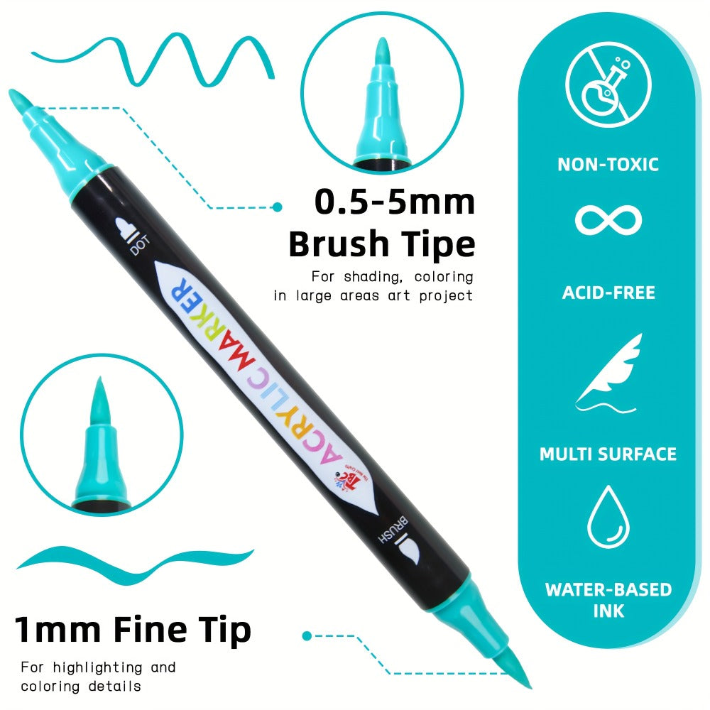 Acrylic Paint Markers with Canvas Bag Dual Tip 48 72 108 Colors, Double Zipper Premium Storage — image 6