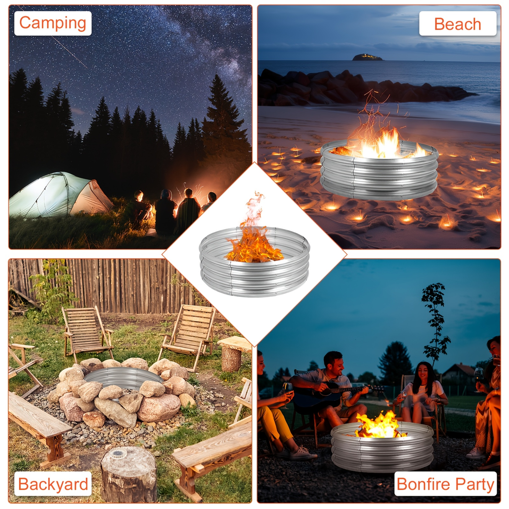 Fire Pit Ring in Galvanized Steel, Silver Wood-Burning Firepit Liner for Backyard Gatherings and Outdoor Camping — image 13