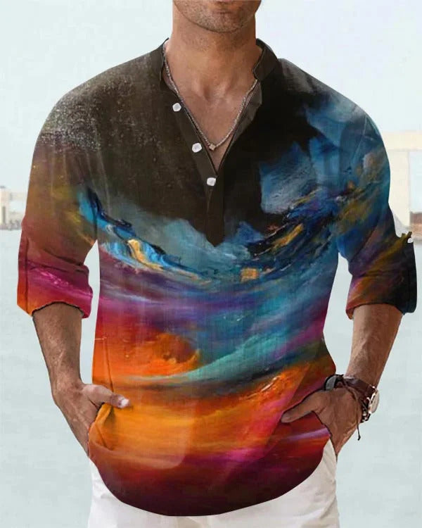 3D Digital Printing Polo Long Sleeve Shirt Men