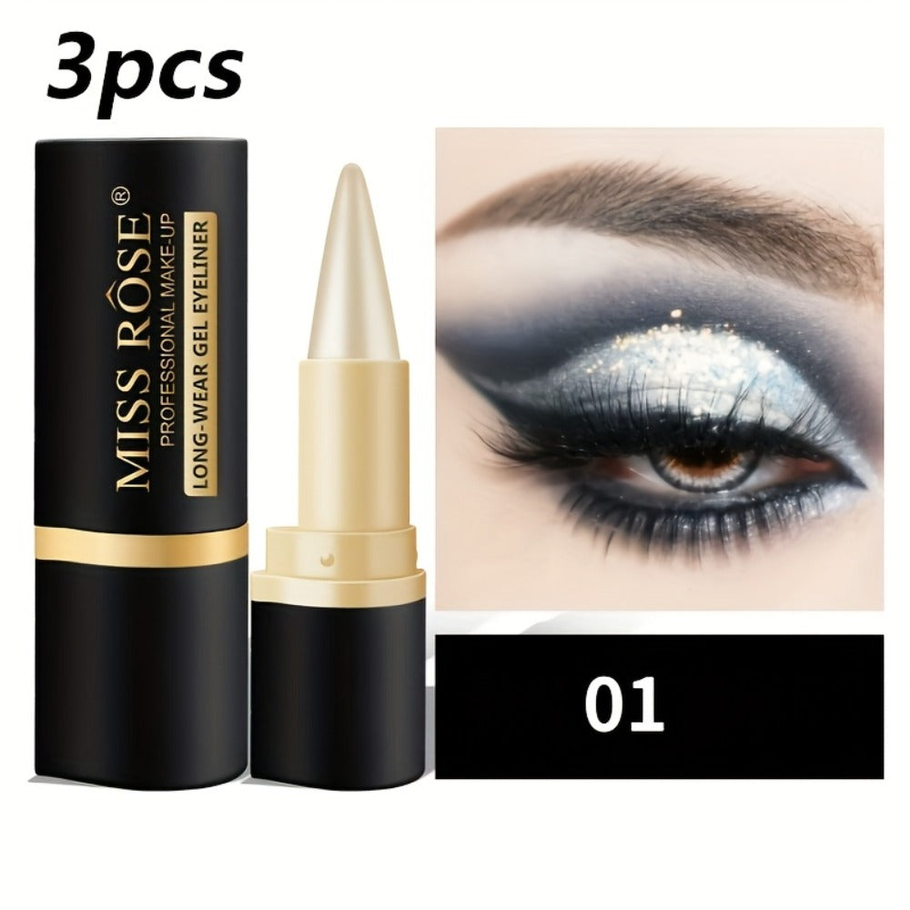 Creamy Gel Eyeliner Pencil Set 3pcs Black Waterproof Sweat-Resistant Smudge-Proof Matte Eye Liner — image 13