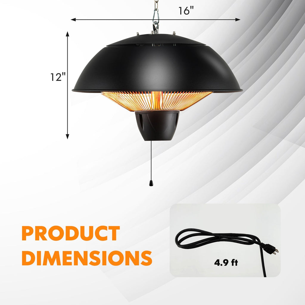 Hanging Patio Heater 1500W Electric Ceiling Mounted Heater with Halogen Tubes, 360° Coverage, Adjustable 23" Chain — image 5