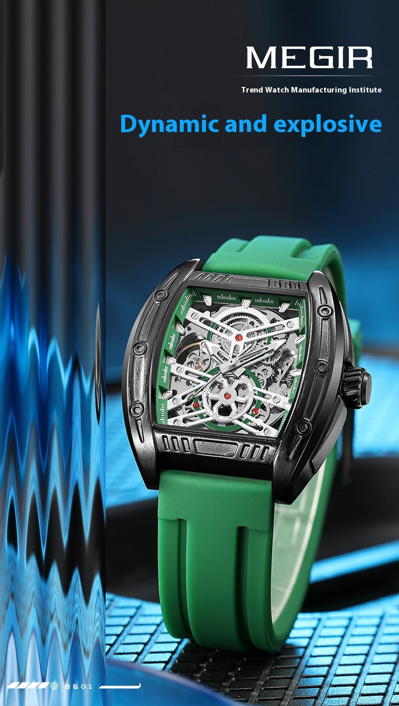 Men's Wine Barrel Type Mechanical Watch Silicone Tape
