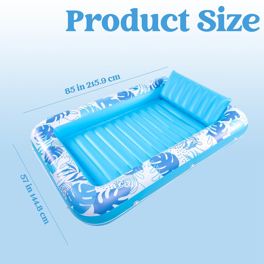 85 x 57-Inch Inflatable Pool Float Tanning Bed in Blue with Open Center, Ribbed Base and Raised Pillow — image 3