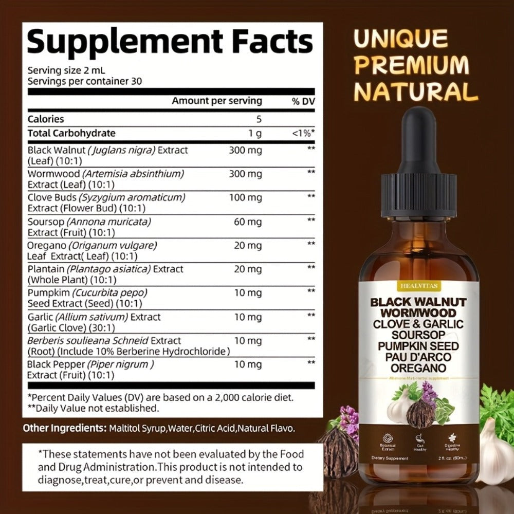 Black Walnut Wormwood Tincture with Oregano, Garlic & Berberine, Herbal Gut Cleanse Drops, Digestive Health — image 8