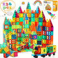 Magnetic Tiles for Kids 106/136pcs with 2 Toy Cars – STEM Approved Educational Magnet Building Blocks Set Stacking Puzzle Toy