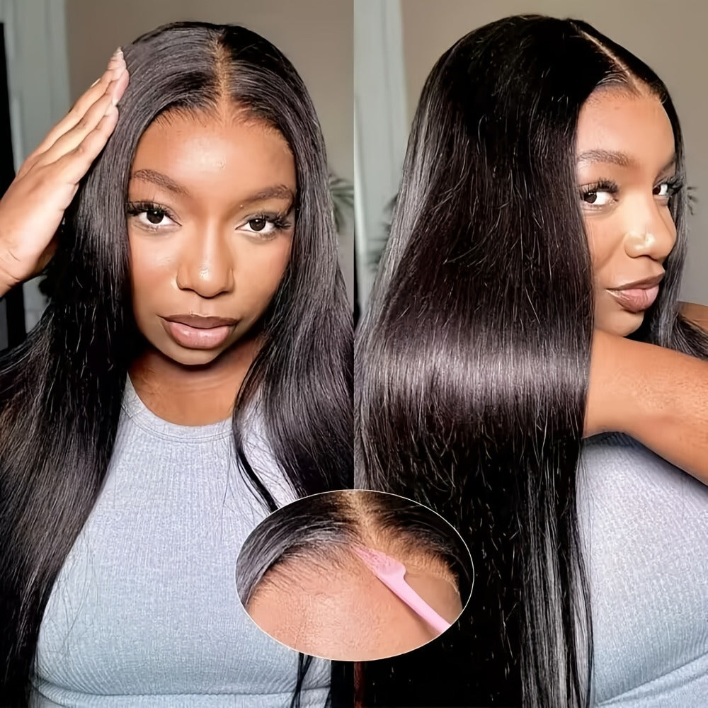 Wig Bone-Straight Glueless Human Hair in Natural Black, 10-34 Inch Options with Pre-Cut 6x4.5 Lace — image 22