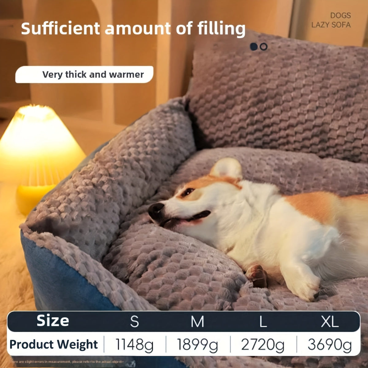 Blue-Gray Dog Bed Couch with Raised Back and Side Bolsters in Four Sizes, Plus One Random Cat Teaser — image 6