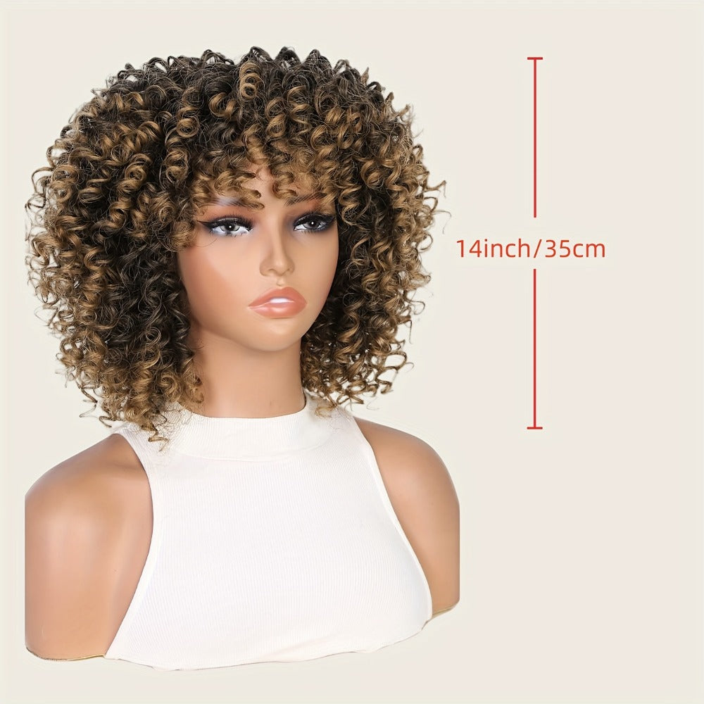 Synthetic Wig 14-Inch Kinky Curly Afro with Bangs, 180% Density and Stretch Net Cap for Daily Style — image 5