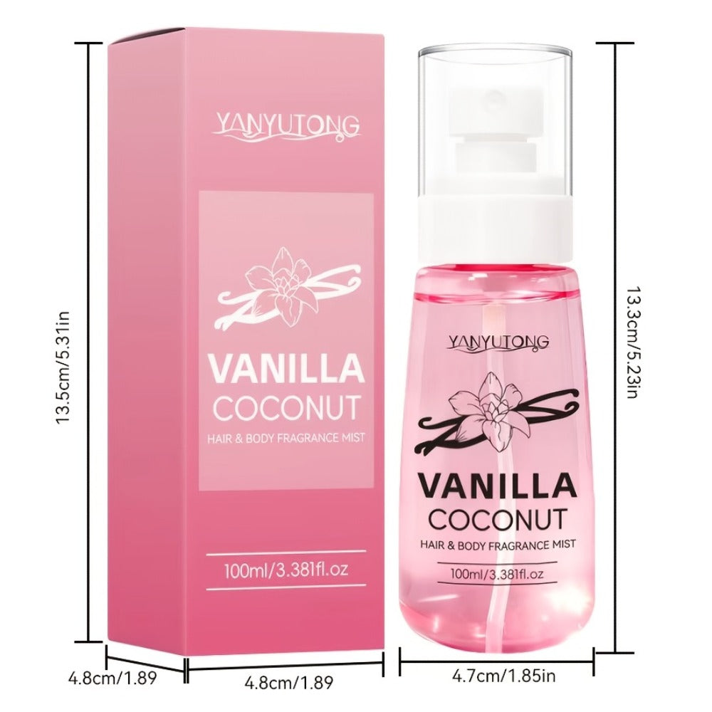 Coconut Vanilla Fragrance Mist Hair & Body Spray – Alcohol-Free with Vitamin E, Argan Oil & Glycerin, Moisturizing Long-Lasti