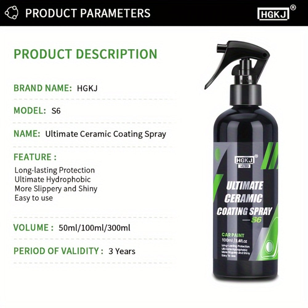 Car Ceramic Coating Spray by HGKJ with 100ml and 300ml Bottle Options for Exterior Paint Application — image 6