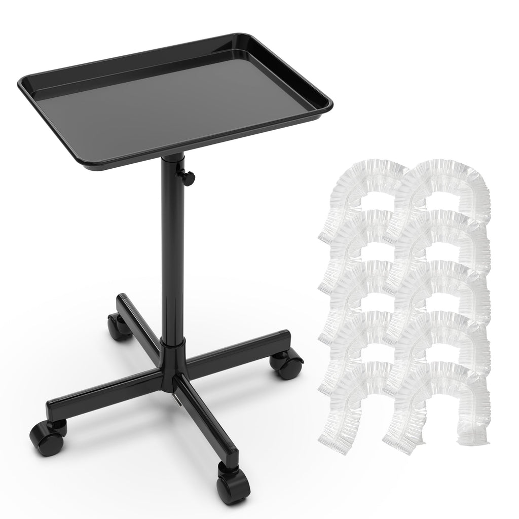 Black Adjustable Salon Tray Cart with 10 Disposable Covers, Rolling Casters and Removable Top Tray — image 17