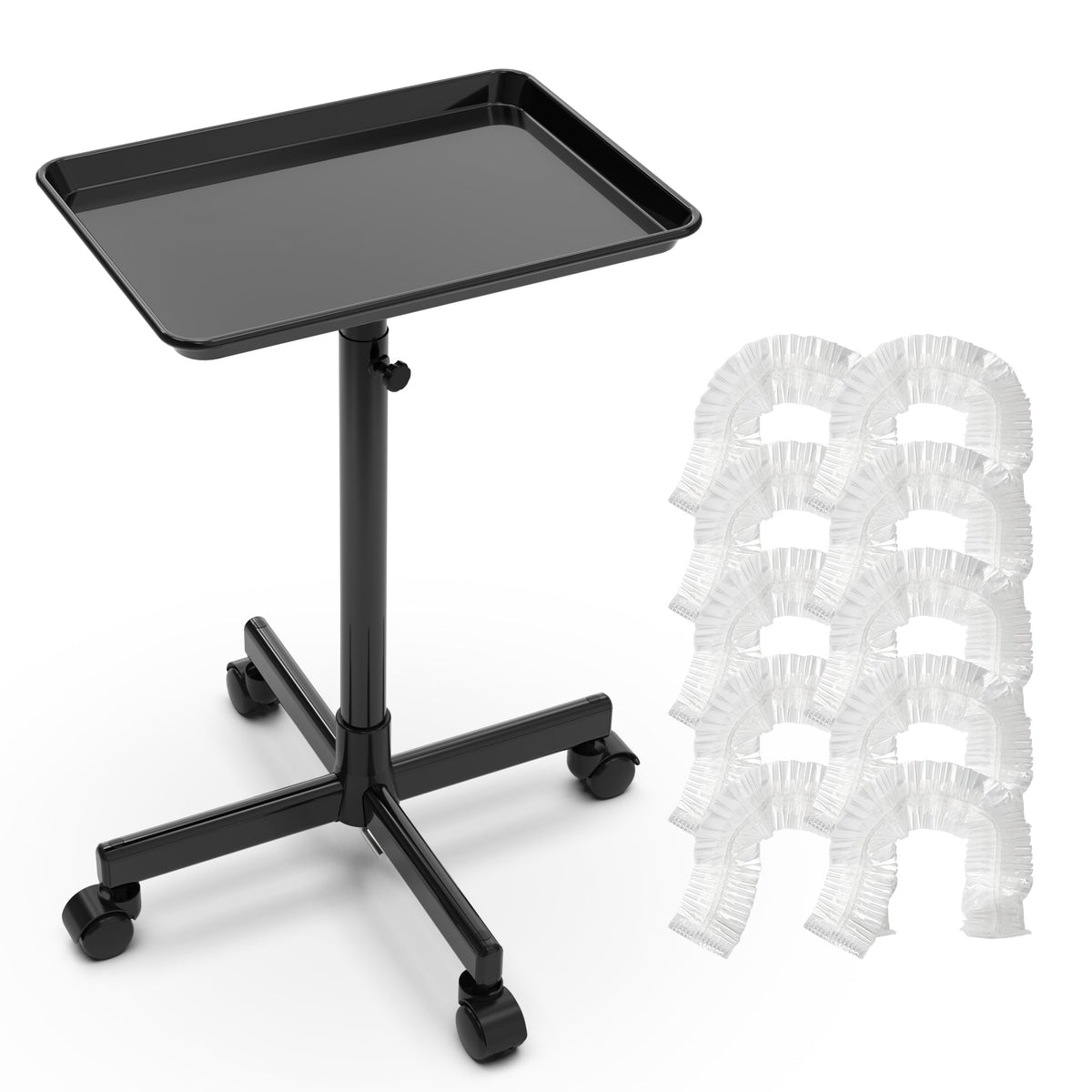 Black Adjustable Salon Tray Cart with 10 Disposable Covers, Rolling Casters and Removable Top Tray — image 17