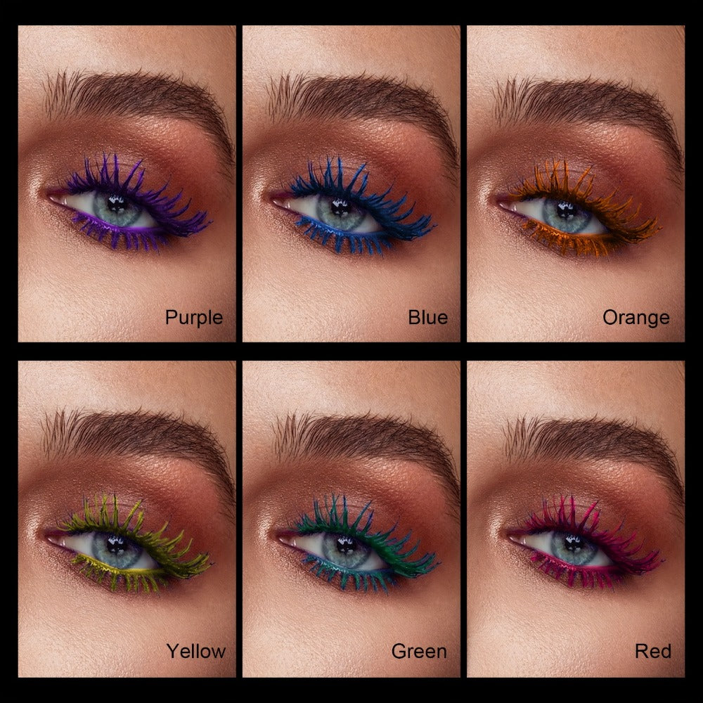 Colorful Mascara Set 6 Vivid Shades – Waterproof Smudge-Proof Curling Volumizing Lash Makeup, Purple Green Red Yellow Orange 