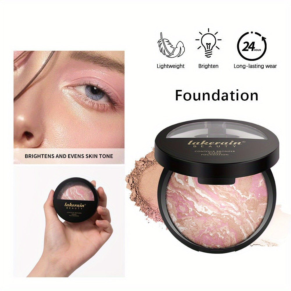 Marble Baked Contour Palette Set 2-Piece Kit with Color Correcting Foundation Powder, for Makeup, Travel and Everyday Vanity 