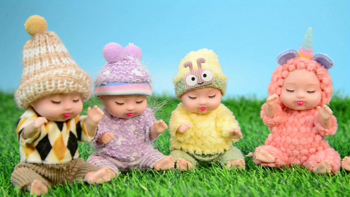 Eight Mini Baby Dolls with 4-Inch Checkout Size, Assorted Knit Animal Outfits and 10.24-Inch Display Box — image 10